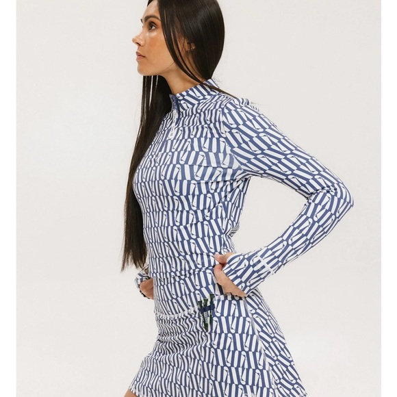 Fore All 1/4 zip Golf Top size M Bea Base Mock Indigo/White Fa Pattern - Picture 3 of 6